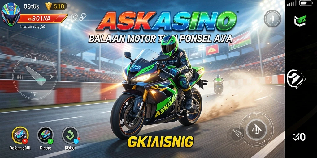 Tampilan dinamis gameplay balapan motor ASKASINO yang seru.