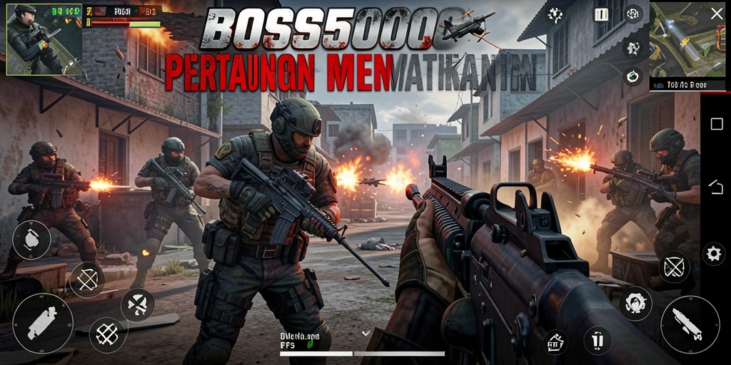 Screenshot gameplay BOS5000 menampilkan aksi FPS yang intens dan mendebarkan.