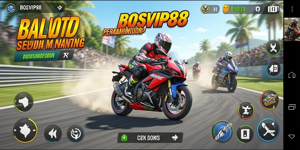 Tampilan gameplay seru dalam game balap motor BOSVIP88.