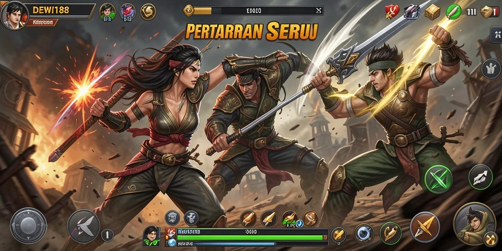 Screenshot gameplay DEWI188 yang menunjukkan pertarungan seru dan intens.