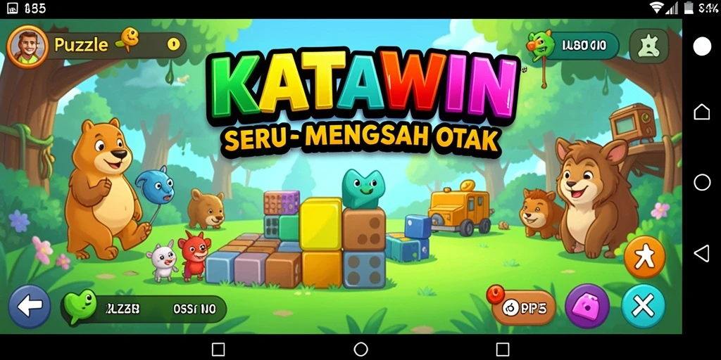 Screenshot gameplay KATAWIN menampilkan tantangan kata yang menarik.