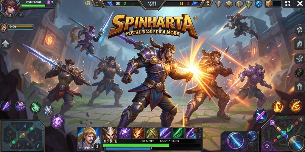 Tangkapan layar gameplay SPINHARTA yang menampilkan pertempuran seru.