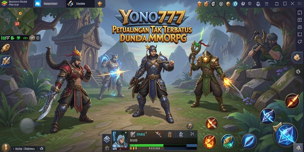 Screenshot YONO777 menampilkan pertempuran seru antara karakter MMORPG.